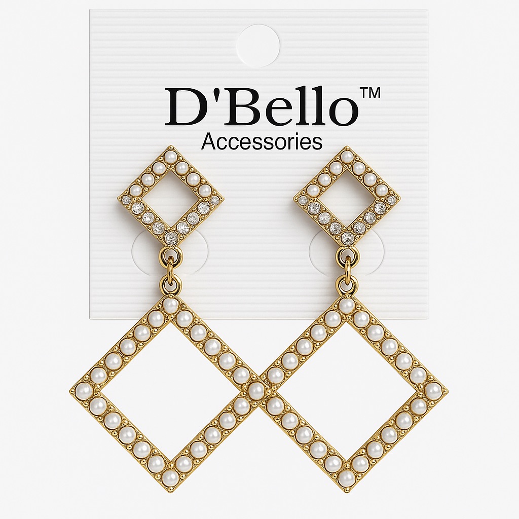 D’bello Gold And White Geometric Earrings
